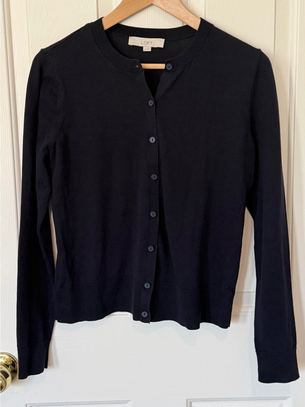 LOFT Black Crewneck Button Cardigan